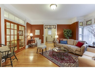 French doors lead to one of two main floor bedroom