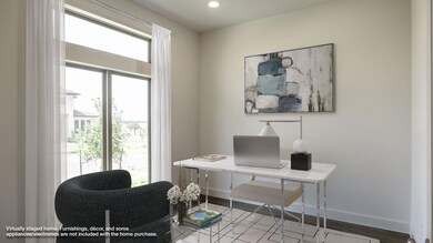 Office area featuring baseboards and recessed lig