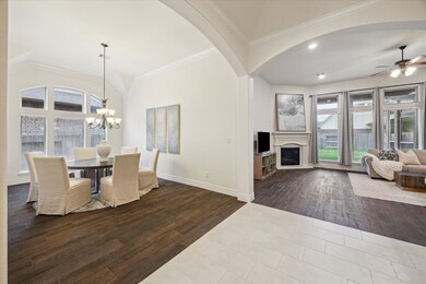 View of massive dining room with the fireplace bey