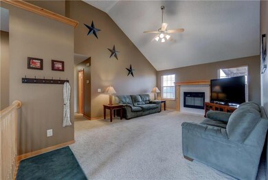 Vaulted ceilings in the spacious hearth room.