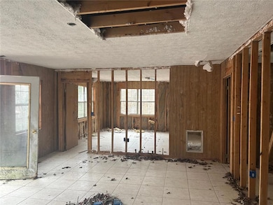Miscellaneous room with wooden walls, a wealth of natural light, and a textured ceiling