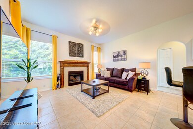 family room with tile floor