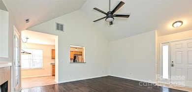 Vaulted ceiling in Great Room that flows into the Breakfast/Kitchen area.