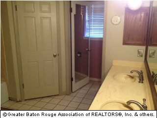 Master bathroom with double vanities, water closet