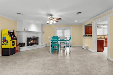 Gas fireplace in family room, pass through bar fro