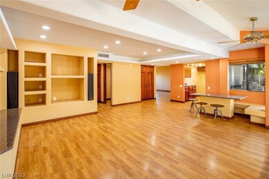 View showing built in shelves & built in granite t