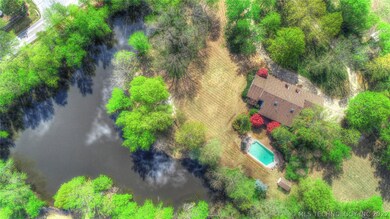 Aerial view of pond and pool