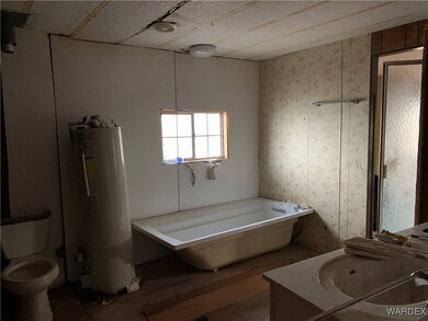 Bathroom with vanity, hardwood / wood-style floori