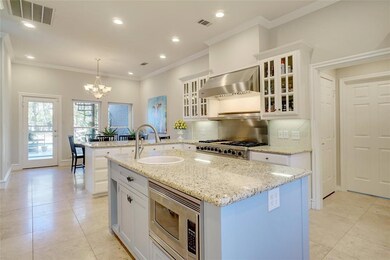 LARGE ISLAND WITH A SINK. HAS GARBAGE DISPOSAL. OPEN TO OUTDOOR LIVING