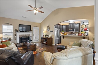 Living room frames the center of this split floorp