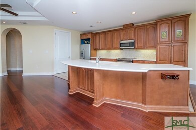This view shows off the gleaming floors and the ov