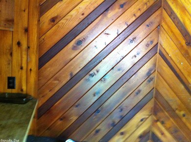 Decorative wood wall in dining area.