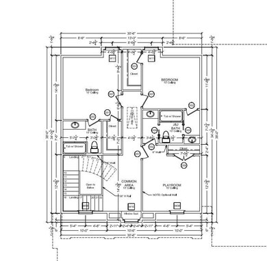 Second floor plan.  The wall between the common ar