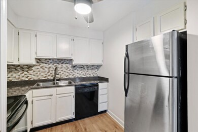 Kitchen featuring tasteful backsplash, white cabin