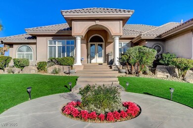 View of exterior entry with a tile roof, a yard, a