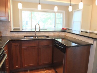 Granite countertops in remodeled kitchen.