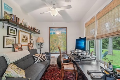 Office with a ceiling fan and awesome views