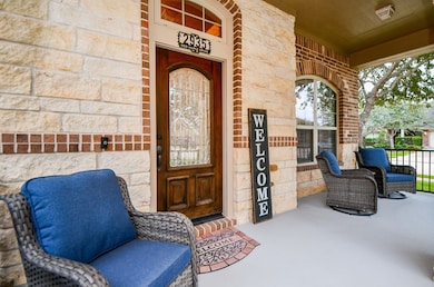 A stunning leaded glass front door, beautifully fr
