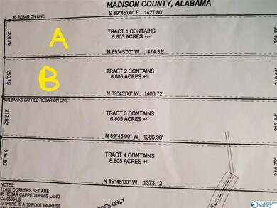 Lot B has already sold. Lot A is still available, 6.80 acres. Look in documents and there is a clearer survey