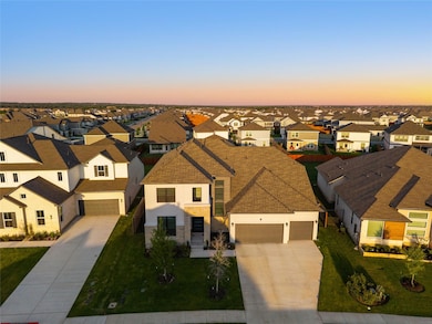 Aerial view at dusk of a residential view