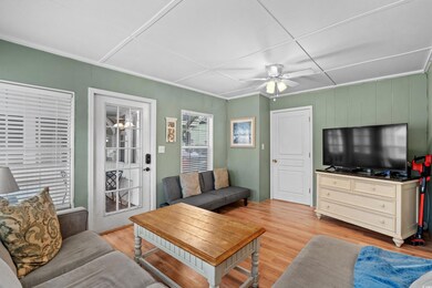 Living room featuring ceiling fan and light wood-type flooring