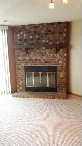 Lower level family room fireplace.