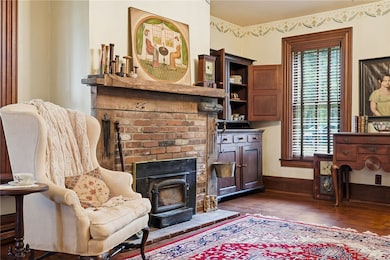 Family room with functional woodburning fireplace