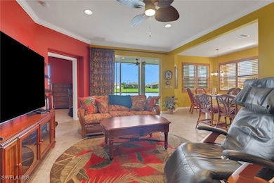 Living area featuring light tile patterned floorin