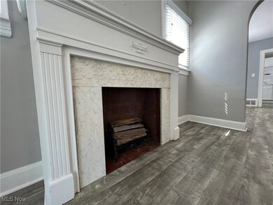 Details with hardwood / wood-style flooring and a high end fireplace
