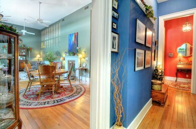 From the kitchen which has the blue walls to the d