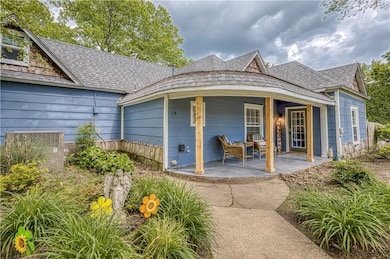 Curved roof front patio.