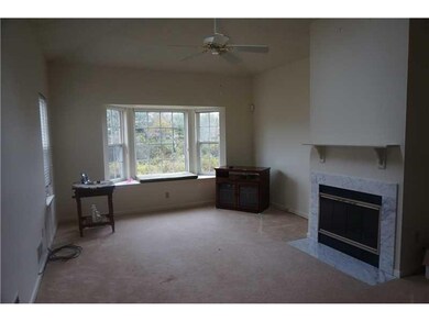 Living Room. bay window, skylite, fireplace and ce