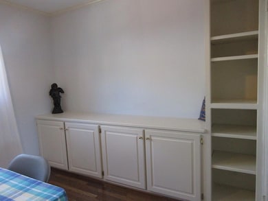 Bedroom featuring crown molding and dark wood-styl
