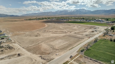 Overview of rural landscape featuring a mountain backdrop