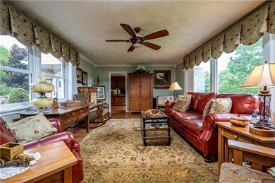 Sunken family room with hickory hardwood