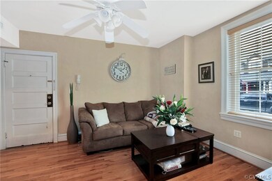 View of living room from bedroom entrance back to
