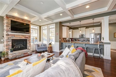 View from loving room to kitchen in an open floor 