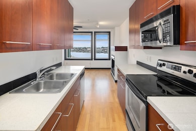 Chef's kitchen with views.