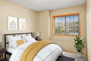 Upstairs bedroom number one. This photo has been virtually staged.