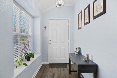 Entrance foyer with dark hardwood / wood-style flo