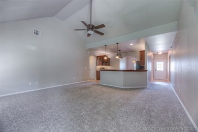 Looking from the living room to the kitchen.