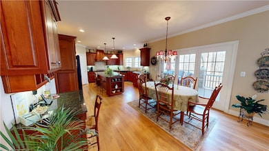Workspace leading to breakfast area