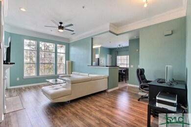 Spacious living room with new wood floors