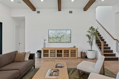 Living room with recessed lighting, wood finished