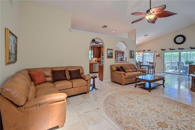 Open Floor Plan with Volume Ceilings, and Traverti