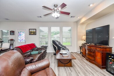 This inviting living room is ready for family movi