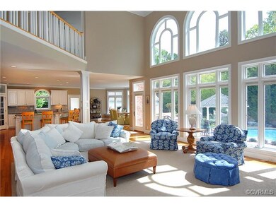 Great Room with WALLS OF WINDOWS overlooking pool,