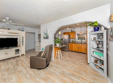 Living room opens to the well-equipped kitchen.