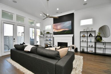 Stunning fireplace hearth with accent wall is an i