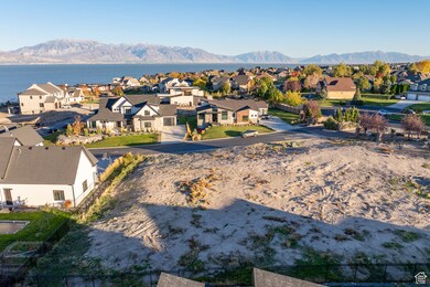Aerial perspective of suburban area with mountains